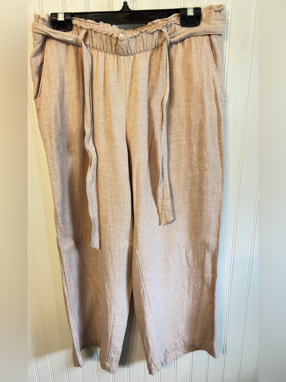 Wide-Leg Drawstring Linen Blend Pants - Beige